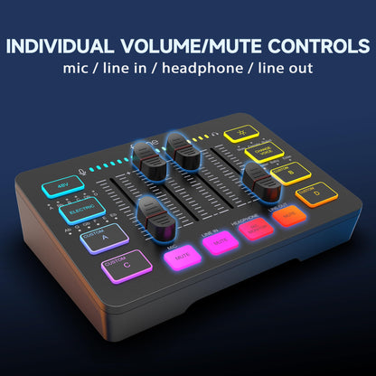 FIFINE MI19 Gaming Audio Mixer – Mischpult mit XLR und RGB