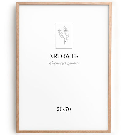 Artower Bilderrahmen 50 x 70 cm Eiche Natur, Holzrahmen mit Plexiglas, schmale Rahmenleiste