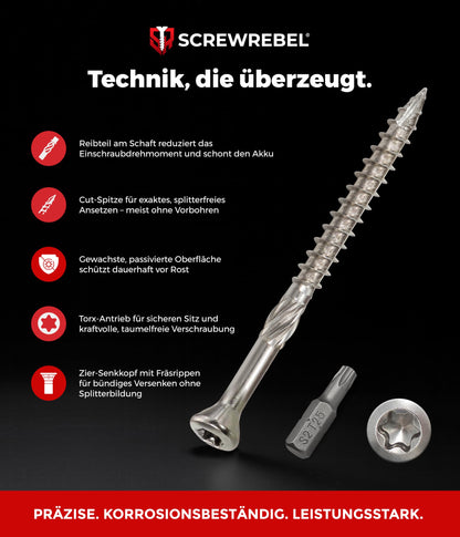 SCREW REBEL Terrassenschraube ST-FIX Edelstahl A2 5 x 50 mm 500 Stück