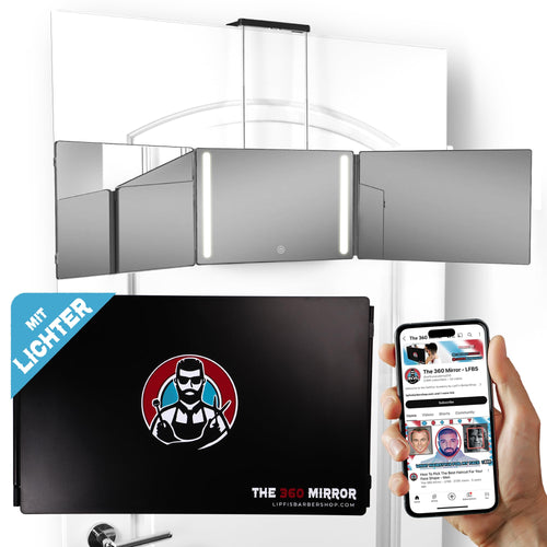 LIPFISBARBERSHOP.COM 360-Grad-Haarschneidespiegel mit LED-Beleuchtung, dreifach faltbar, für den Selbsthaarschnitt