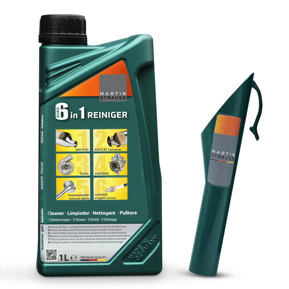 Martin Strauss Euro 6 in 1 Reiniger Diesel-Abgassystem 1 Liter, Kur für AGR, Turbo, Katalysator und DPF