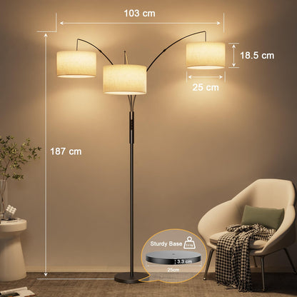 Bogen Stehlampe LED dimmbar Fernbedienung – Beige Stoffschirm