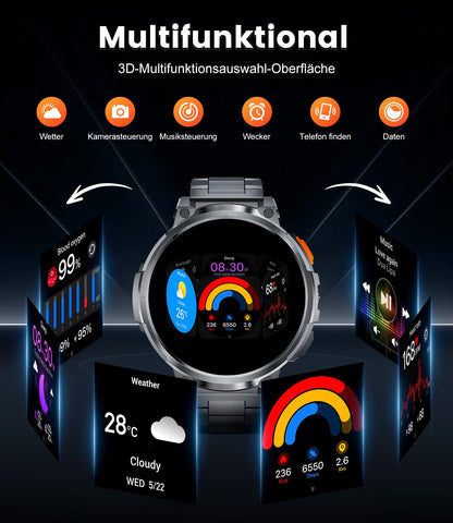DREMAC FV6 Smartwatch Herren mit 1,85'' HD-Display und Taschenlampe