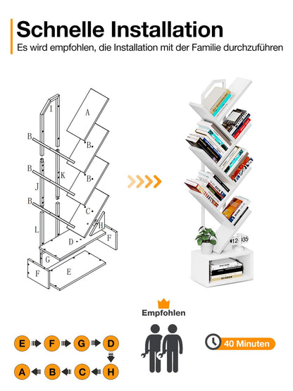 Coleshome Bücherregal REX01 Baumform, Standregal 6 Ebenen, Weiss