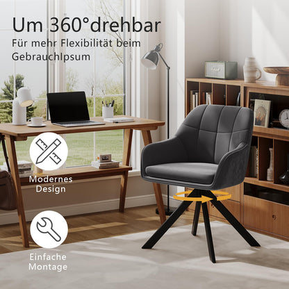 Goeurvant Esszimmerstühle 6er Set, drehbar, Samt Grau, Metallbeine