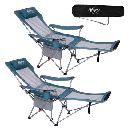 WEJOY 2-in-1 Campingstuhl Relaxliege mit Fussstuetze - Cyan/Grau 2er Set. Faltbar, für Outdoor-Entspannung.