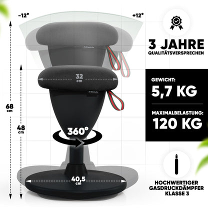 SteinLife Cone Bürohocker Ergonomisch [TESTSIEGER] Sitzhocker Höhenverstellbar [48-68cm] Ergonomischer Hocker für Büro [Schwingeffekt] Wackelhocker Stehhocker | Arbeitshocker rutschfest