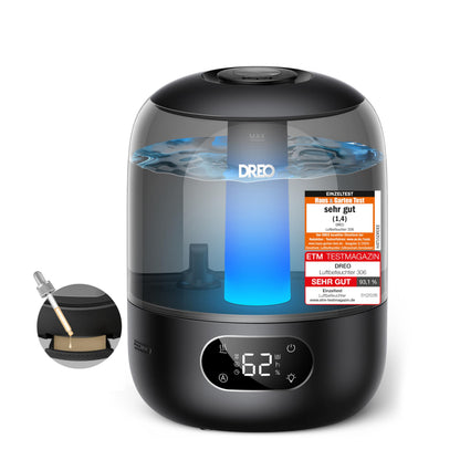 DREO Kaltnebel-Luftbefeuchter Ultraschall 3L Top-Fill DR-HHM006 in Schwarz mit 360°-Düse