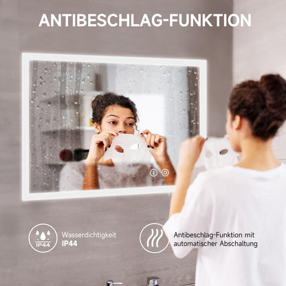 YOLEO LED Badspiegel 50x70cm – Dimmbar mit Steckdose