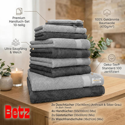 Betz Handtuch-Set 10-teilig aus Baumwolle, anthrazit & silbergrau
