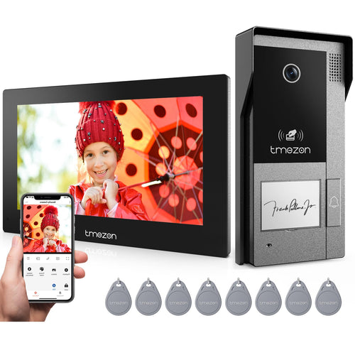 TMEZON IP Video Türsprechanlage 2-Draht - 7'' Touchscreen 1 Familie. Schwarzer Monitor zur Videokommunikation & Türfreigabe.