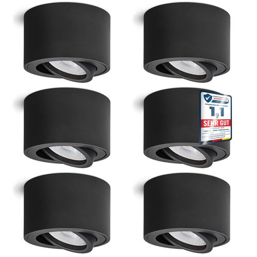 linovum SMOL LED Aufbauspot – 6er Set schwarz flach schwenkbar. Sechs schwarze, flache LED-Spots zur schwenkbaren Ausleuchtung von Räumen.