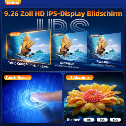 Volam 9.26 Zoll tragbarer CarPlay Bildschirm mit Android Auto