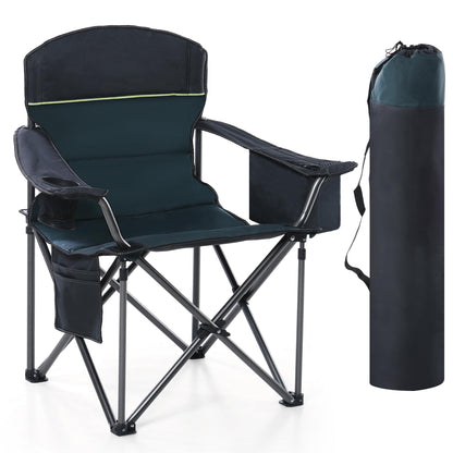 HIGH POINT SPORTS Campingstuhl XL faltbar, gepolstert bis 200 kg, Grün, Klappstuhl mit Armlehnen und Getränkehalter