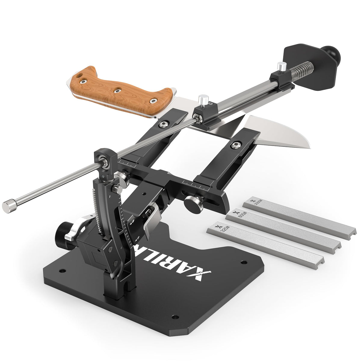 XARILK Messerschärfer Kit Aluminium Profi - 3 Diamantplatten Silber. Aluminium-Schärfsystem schärft Klingen präzise.