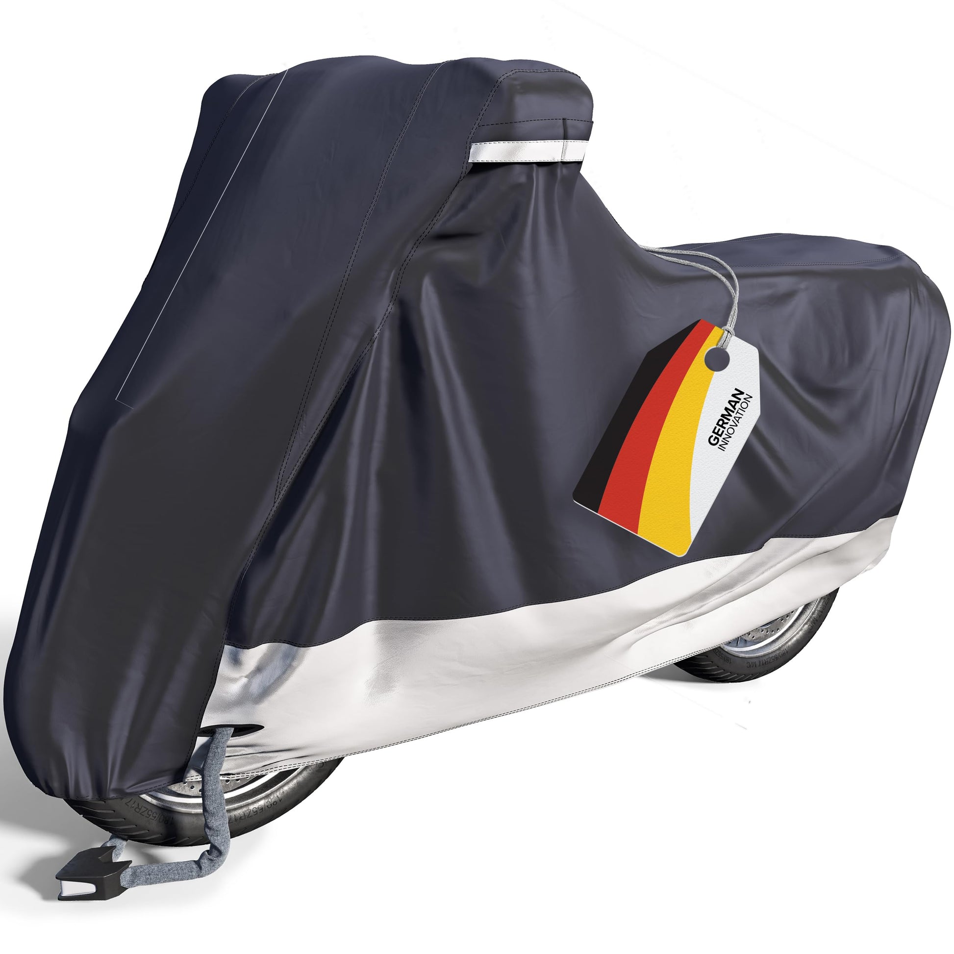 VELMIA Motorrad Abdeckplane – Hitzebeständig bis 300°. Schwarze, robuste Plane zum Schutz des Motorrads vor Witterung und UV-Strahlung.