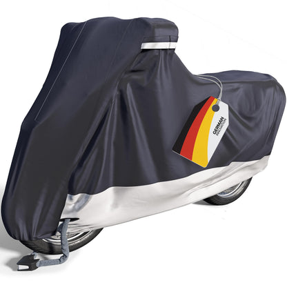 VELMIA Motorrad Abdeckplane – Hitzebeständig bis 300°. Schwarze, robuste Plane zum Schutz des Motorrads vor Witterung und UV-Strahlung.
