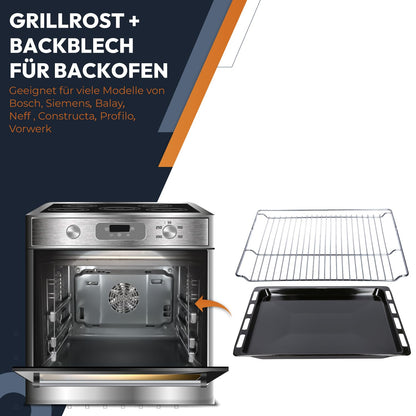 Kenekos Backblech-Set mit Grillrost 465 x 375 mm für Bosch Siemens