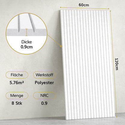TONOR Akustikpaneele selbstklebend, 8er-Set 120 x 60 cm, Weiss