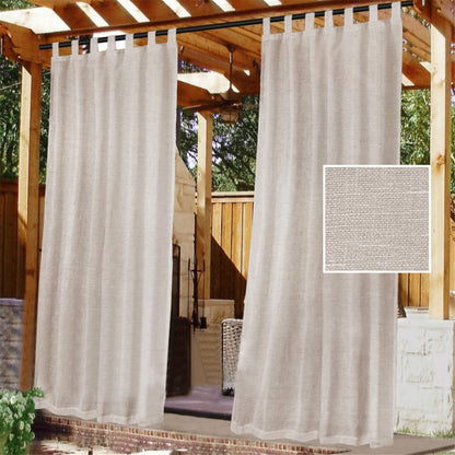 LINFKY Outdoor Vorhänge 2er-Set Leinen wasserdicht 132x240 cm Natur, halbtransparente Paneele mit Schlaufen