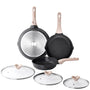 Kordisen 3-teiliges Bratpfannen-Set. Schwarze, runde Granit-Pfannen (20/24/28cm) mit Antihaft zum Braten auf Induktion.