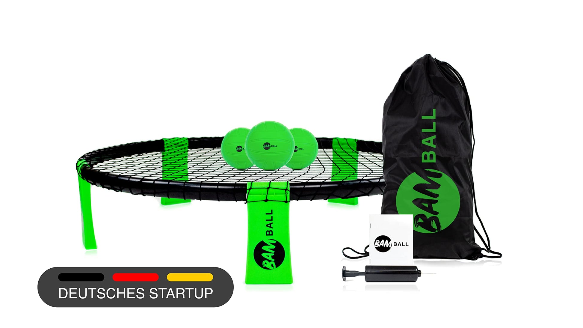 bamball® Roundnet-Set: Rundes Netz mit verstärkten Rahmenteilen, 3 Bällen, Pumpe. Für das dynamische Outdoor-Spiel Roundnet.
