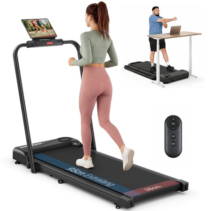 THERUN Laufband klappbar, Walking Pad mit Handlauf, bis 10 km/h, LED-Anzeige und Transportrollen