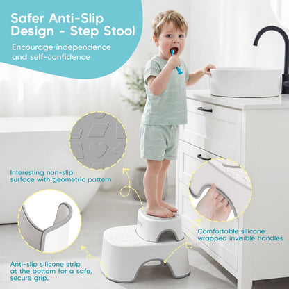 Maliton Kindertoilettensitz mit 2-stufigem Tritthocker, weiss-grau