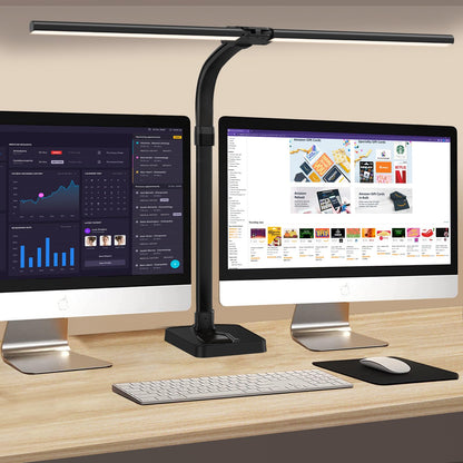 LOTTBUTY Doppelkopf Schreibtischlampe LED dimmbar 24W 80 cm schwarz mit flexiblem Schwanenhals