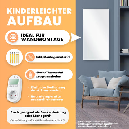 BR Bringer Infrarotheizung 1200W - Steck-Thermostat, Weiss