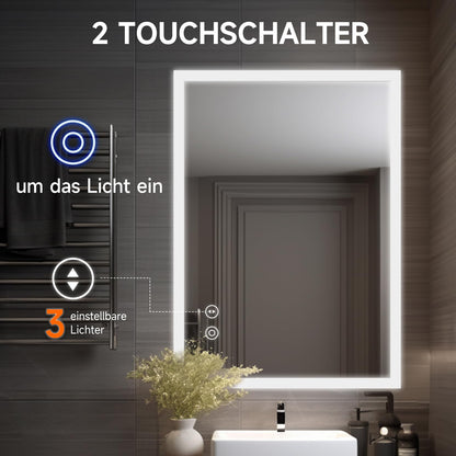 YOLEO LED Badspiegel 50x70cm – Dimmbar mit Steckdose