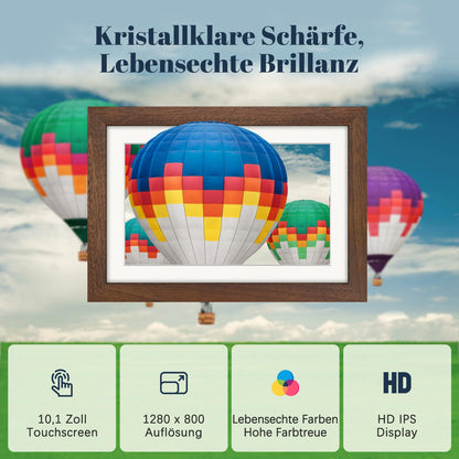 Frameo Digitaler WLAN Bilderrahmen 10.1 Zoll Walnussholz 32GB
