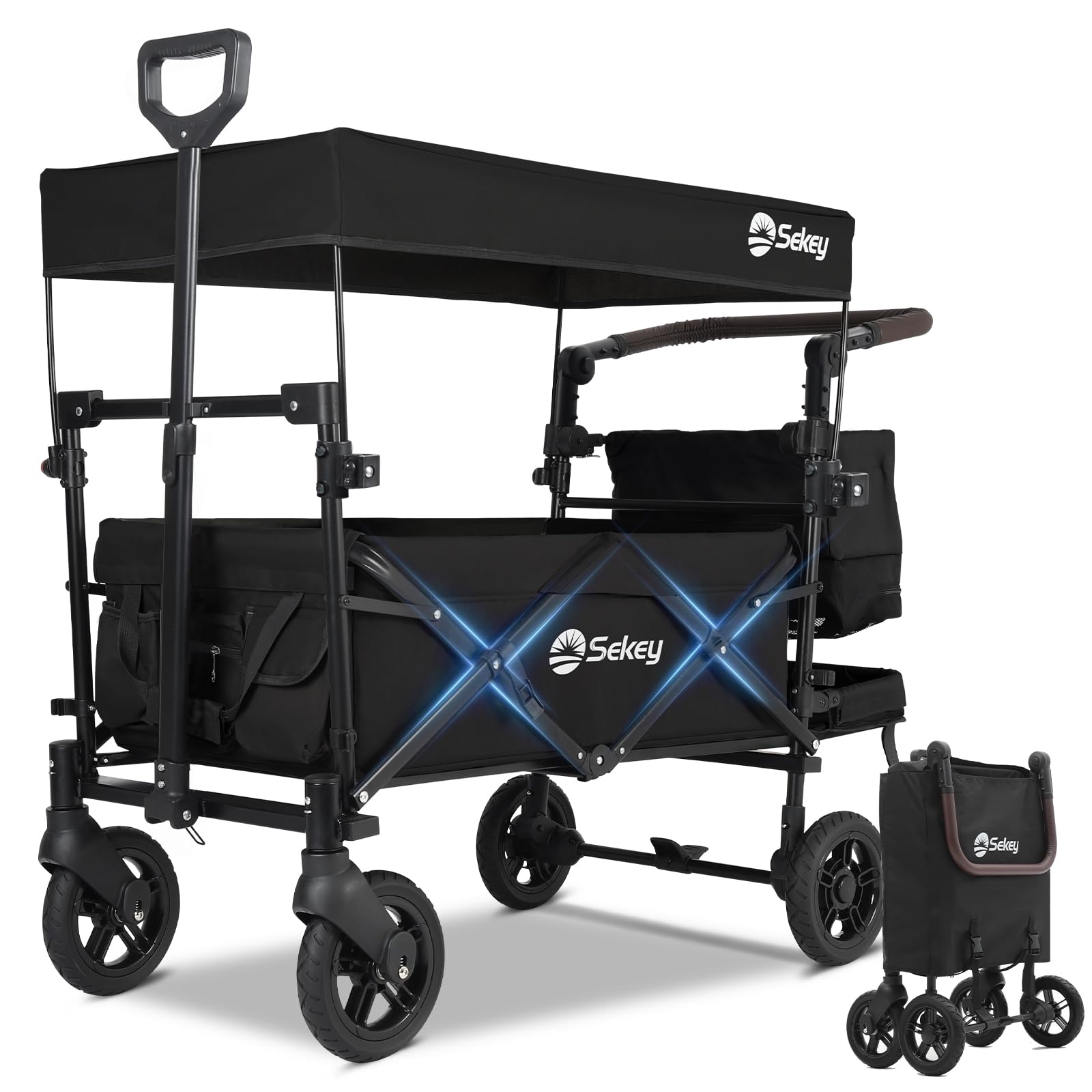 Sekey Bollerwagen Faltbar mit Dach 2 Kinder - SS5050 Schwarz, rechteckig, mit Dach für den Personentransport von 2 Kindern.