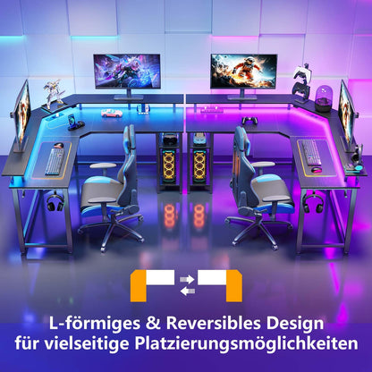 Rolanstar L-Form Schreibtisch RGB-LED, Steckdosen 117 cm