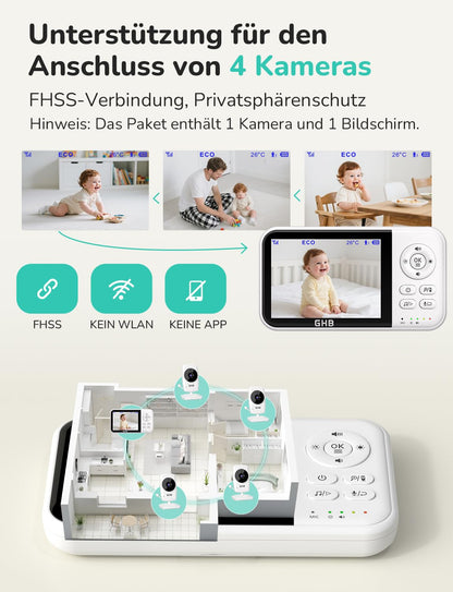 GHB Babyphone mit Kamera MC632B, 3,2 Zoll LCD, Nachtsicht, Weiss