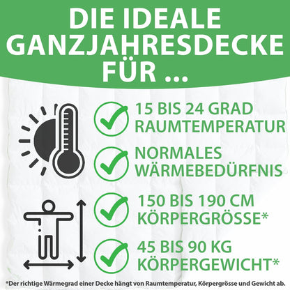 Welldora Komfort Ganzjahres Federbett Daunendecke 155x220