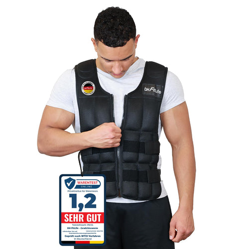 DH FitLife Verstellbare Gewichtsweste | Trainingsweste - Schwarz 30kg: Intensiviert Training mit Zusatzgewicht.