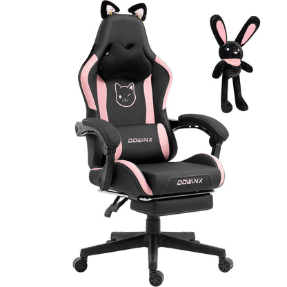 Dowinx Gaming Stuhl Süsse Katze Edition - Ergonomisch Schwarz. Schwarzer Gaming-Stuhl mit hoher Rückenlehne und Katzenohren. Ergonomisch für Gaming.