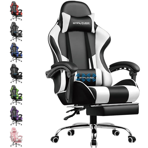 GTPLAYER Gaming & Bürostuhl ergonomisch mit Fussstütze - Weiss. Weisser Ergonomiestuhl mit Fussstütze für Gaming & Büroarbeit.