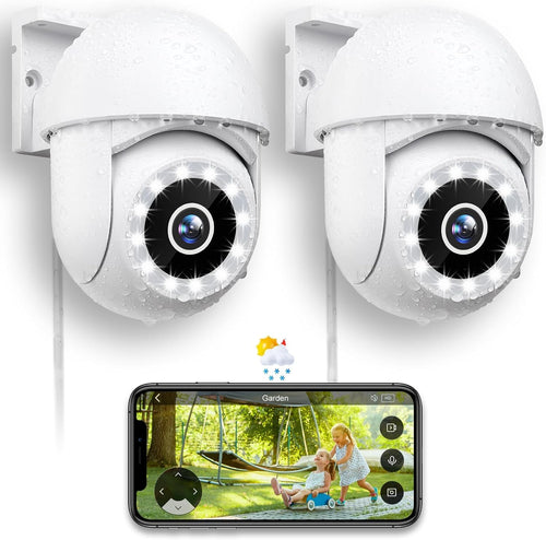 Menborn Überwachungskamera Aussen 2,5K 4MP 360° - 2er-Set: Zwei weiße Dome-Kameras. Liefert 2.5K 4MP 360° Video für Aussenüberwachung.