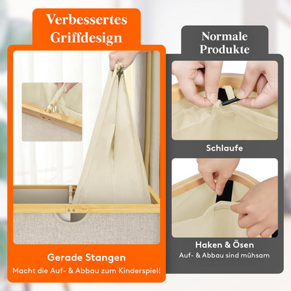 Lifewit Wäschekorb Bambus mit Deckel, 160 L, 2 Fächer, beige
