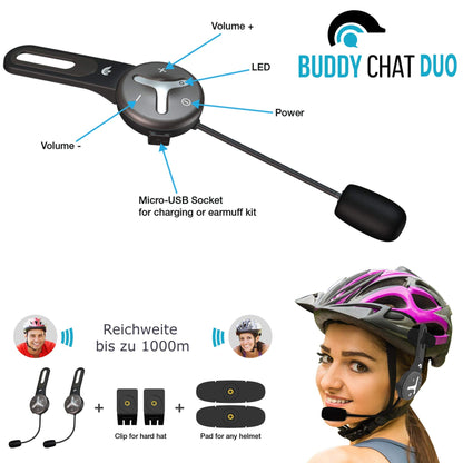 BuddyChat Duo Bluetooth Intercom Headset 2er-Set für Helme
