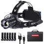 Glarylight LED-Stirnlampe wiederaufladbar, 120000 Lumen, IPX7, zoombar, Aluminiumgehäuse, verstellbares Stirnband