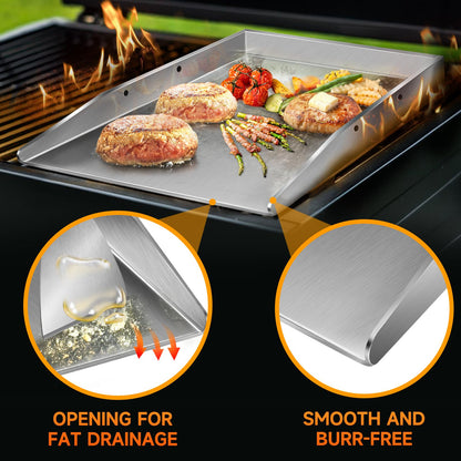 Edelstahl Grillplatte Plancha Set – 40x30 cm mit 2 Spachteln