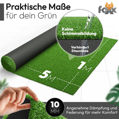 Foxx Kunstrasen 100x500 cm Grün – Rasenteppich mit Drainage, 10 mm