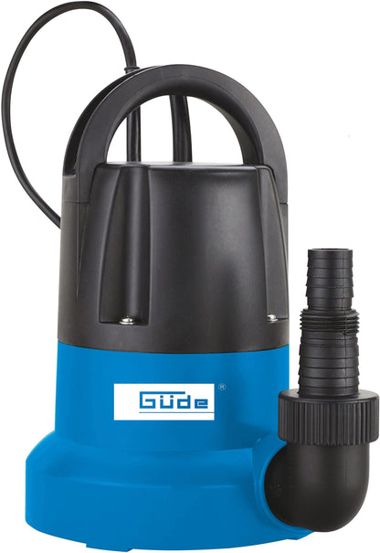 Güde Flachsaugerpumpe GFS 401 S. Flache, kompakte Pumpe in Blau und Schwarz. Fördert Restwasser bis auf wenige mm.