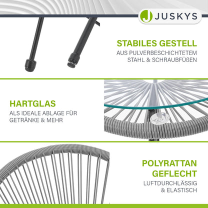 Juskys Ostana Balkonmöbel Set 3-tlg. Tisch & 2 Sessel Hellgrau