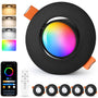 GeyouLux LED Einbaustrahler RGB 313RGB, dimmbar, schwarz, 6er-Set – ultraflacher runder Deckenspot, 45° schwenkbar