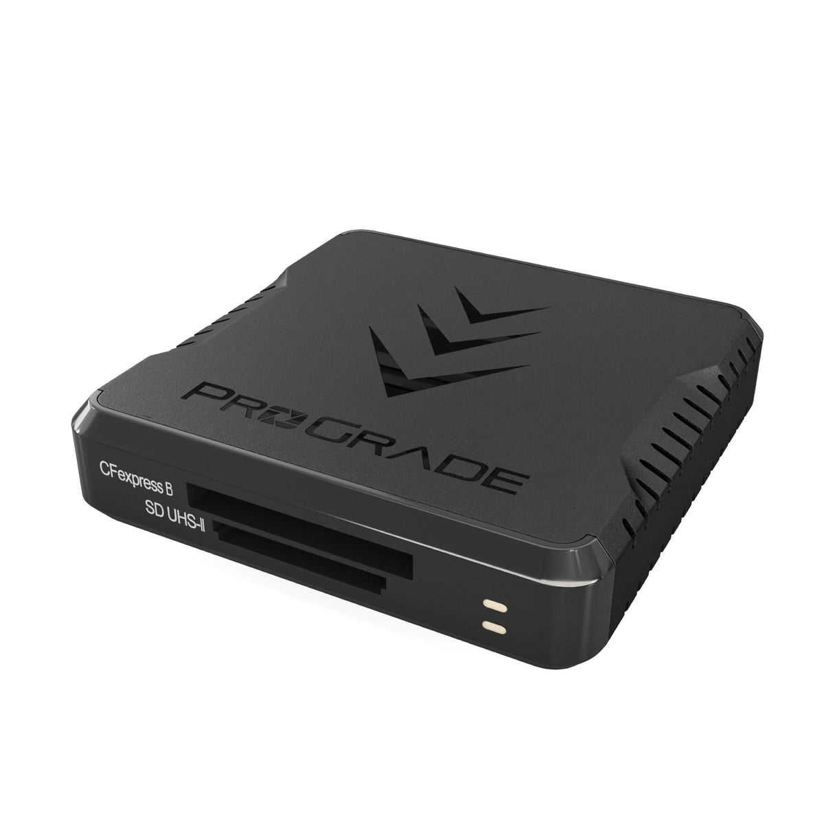 ProGrade Digital CFexpress Type B SD UHS-II Kartenleser Dual Slot, schwarz. Liest CFexpress B & SD UHS-II Karten.