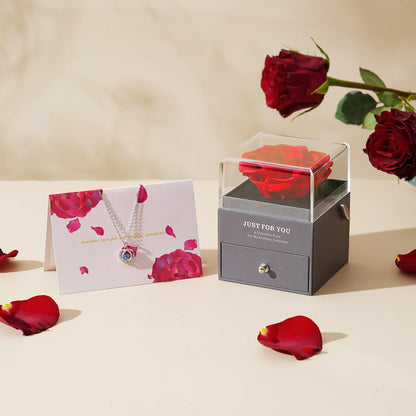ADDWel Ewige Rose Rot mit Spieluhr und Silberkette 925 Geschenkset
